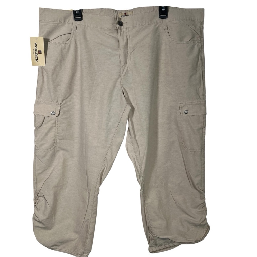 Woolrich Hiking Capri Pants Ruched Leg Khaki Womens Size 14 NWT